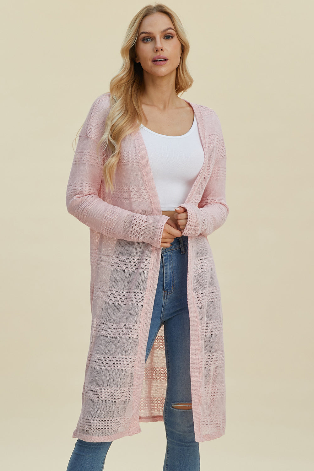 Double Take Full Size Open Front Longline Cardigan Double Take Full Size Open Front Longline Cardigan