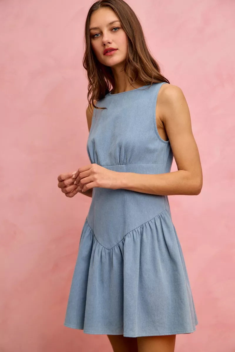 SO ME Fit And Flare Sleeveless Denim Mini Dress 2c7b8b8e319441478dcab1bbdd6839f3-Max-Origin