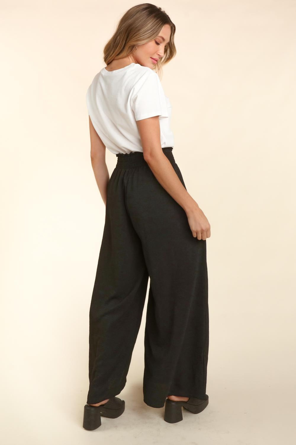 Haptics Elastic Waist Wide Leg Pants with Pockets Haptics Elastic Waist Wide Leg Pants with Pockets