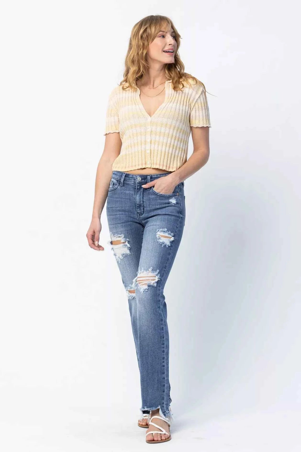 Judy Blue Full Size Mid Rise Destroy Straight Jeans Plus Size Judy Blue Full Size Mid Rise Destroy Straight Jeans Plus Size