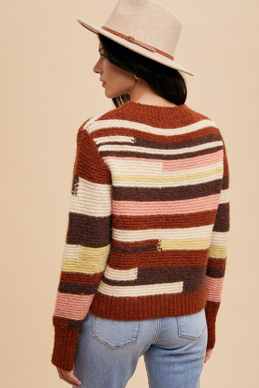Annie Wear Color Block Round Neck Long Sleeve Sweater Annie Wear Color Block Round Neck Long Sleeve Sweater