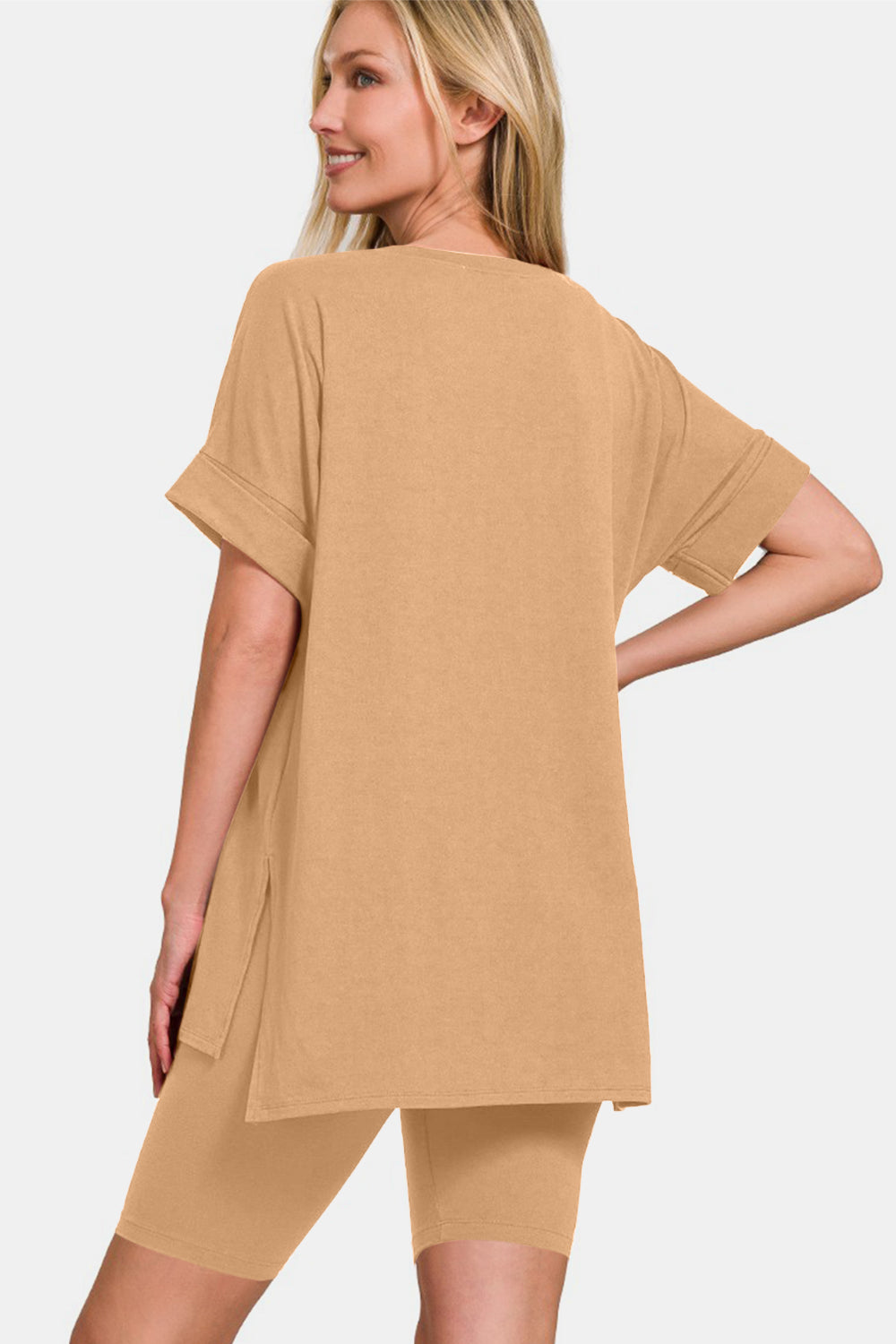 Zenana V-Neck Short Sleeve T-Shirt and Biker Shorts Set Zenana V-Neck Short Sleeve T-Shirt and Biker Shorts Set - TopFashionHQ