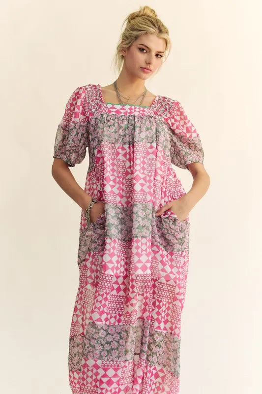 Davi & Dani Multi Floral Square Neck Puff Sleeve Maxi Dress 2d632364014244f4afc3c39a1d6ec5bb-Max-Origin