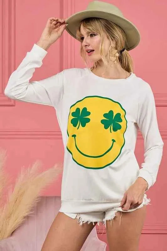 BiBi Smile Face Graphic Round Neck Long Sleeve Top BiBi Smile Face Graphic Round Neck Long Sleeve Top