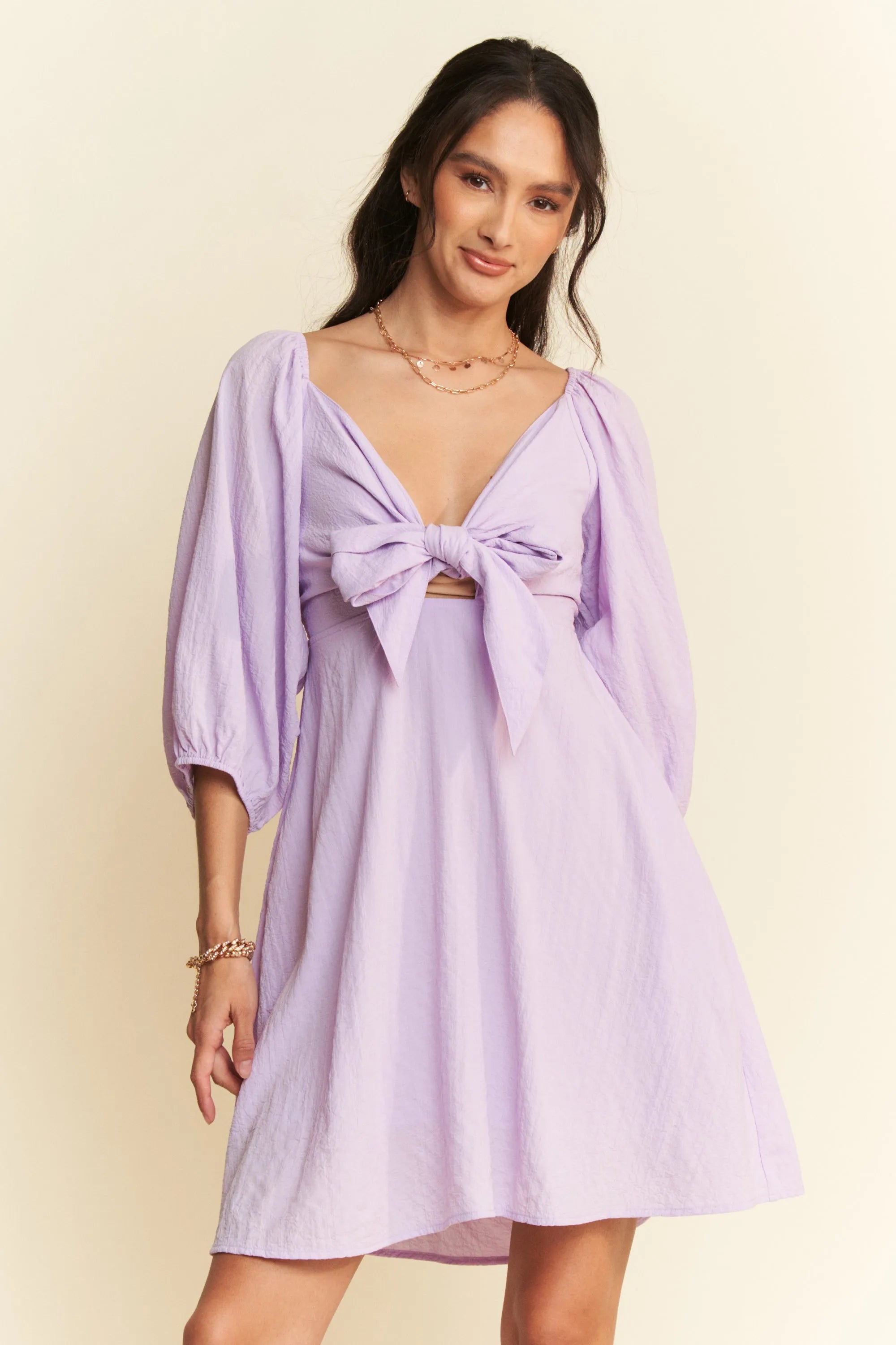 Davi & Dani Self-Tie Puff Sleeve Smocking Open Back Mini Dress 2de48ef1104b4803b477d0a95230bd7d-Max-Origin