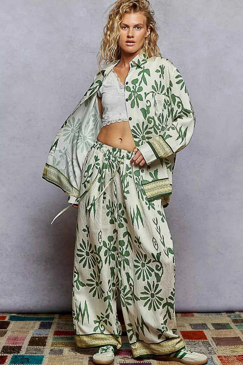 POL Floral Printed Woven Wide Leg Drawstring Pants POL Floral Printed Woven Wide Leg Drawstring Pants