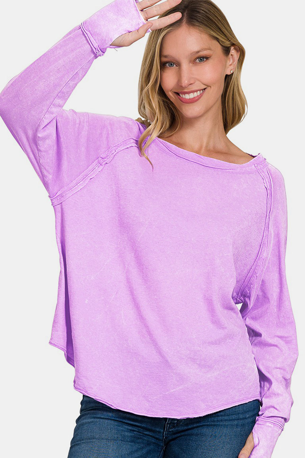 Zenana Round Neck Thumbhole Long Sleeve T-Shirt Zenana Round Neck Thumbhole Long Sleeve T-Shirt