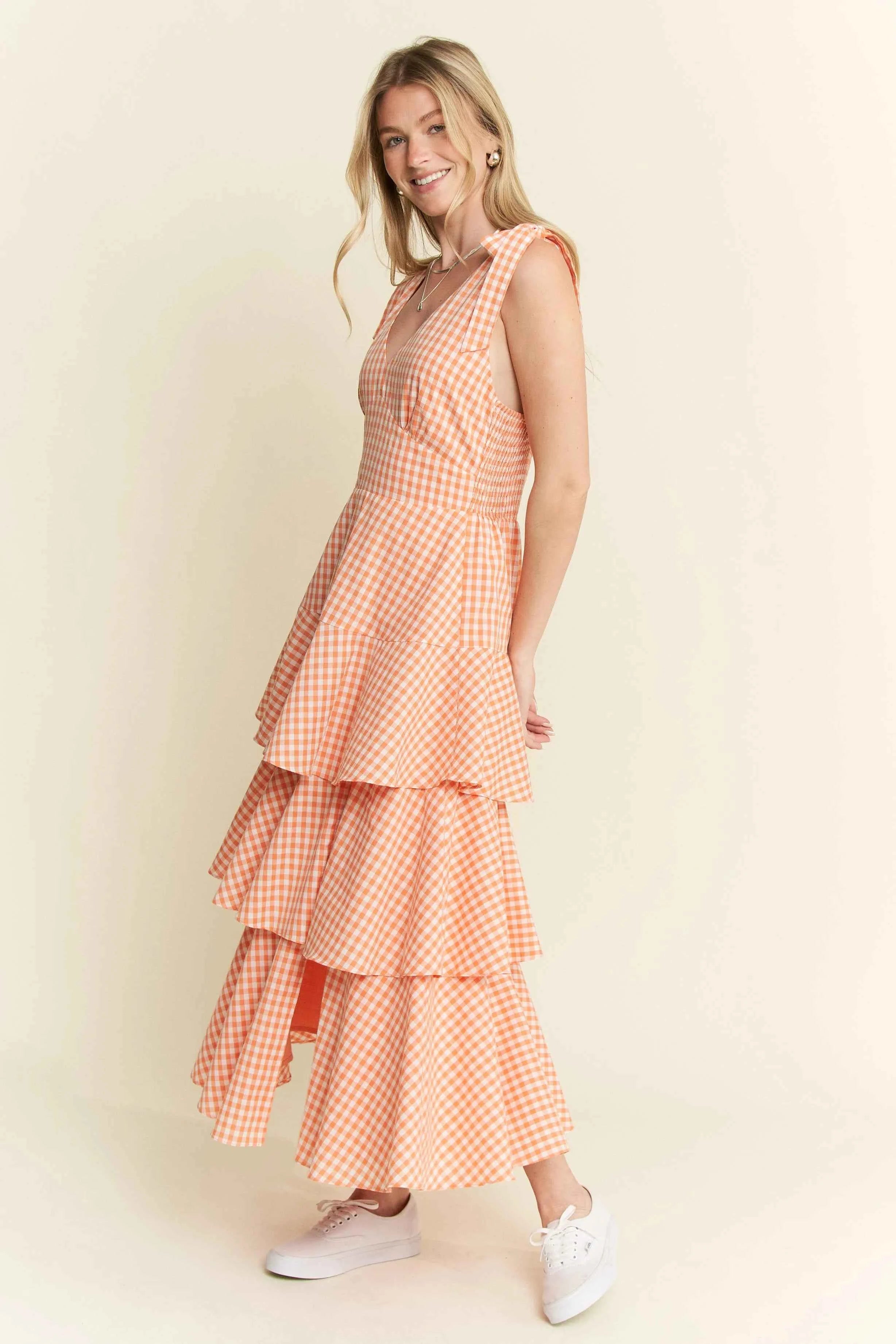 Jade By Jane Sleeveless Gingham Print Tiered Midi Dress Jade By Jane Sleeveless Gingham Print Tiered Midi Dress