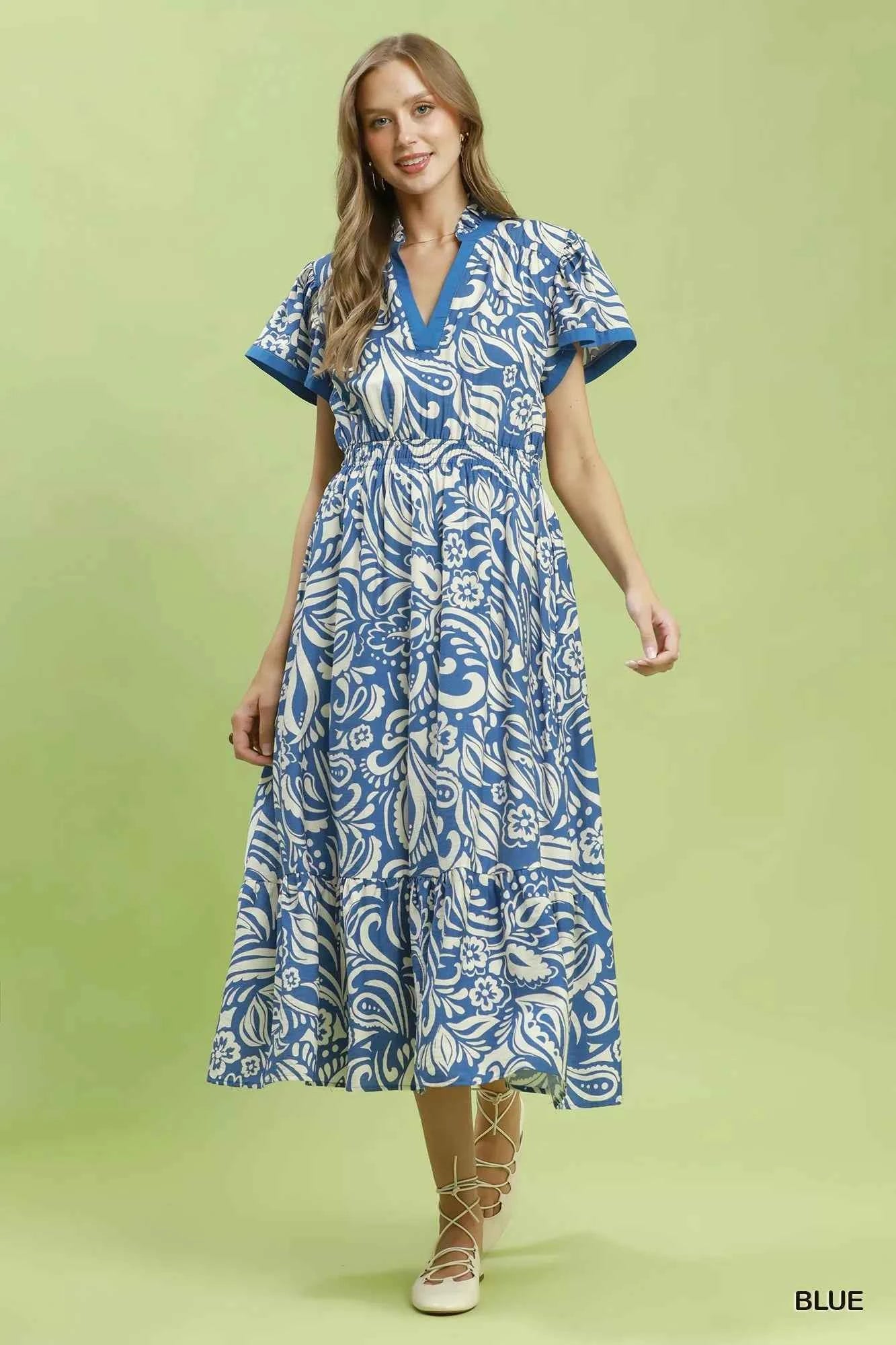 Umgee Paisley Print Midi Dress with Side Pockets Umgee Paisley Print Midi Dress with Side Pockets