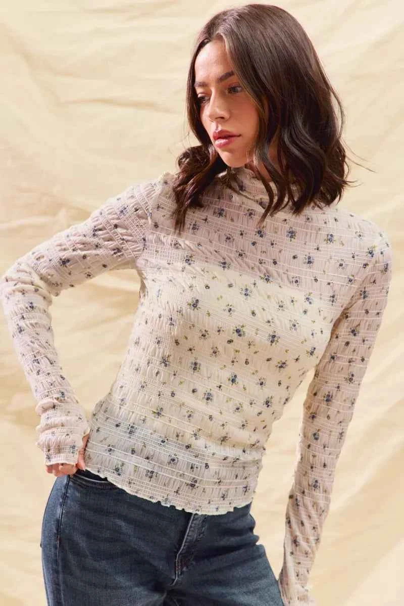 SO ME Floral Print Textured Long Sleeve Knit Top SO ME Floral Print Textured Long Sleeve Knit Top