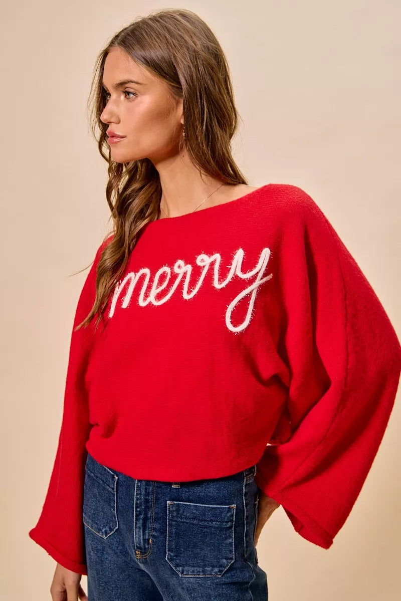 SO ME Merry Tinsel Lettering Christmas Sweater Top 2e83cf333a1c4836a1654aed4e1b162e-Max-Origin