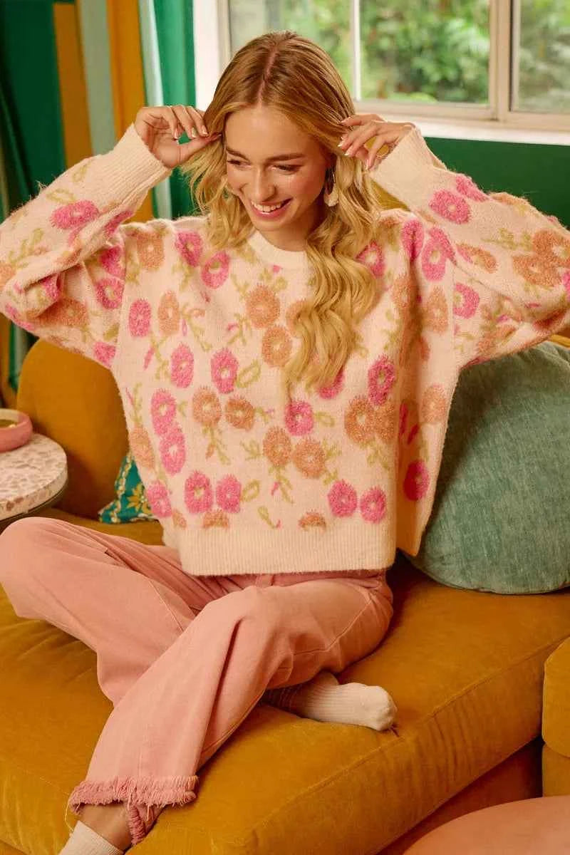 BiBi Towel Texture Floral Pattern Sweater BiBi Towel Texture Floral Pattern Sweater