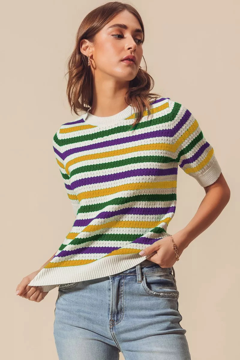 SO ME Mardi Gras Crew Neck Stripe Breathable Sweater 2e9e8dd61d58443d95a3f0ed15e4f671-Max-Origin