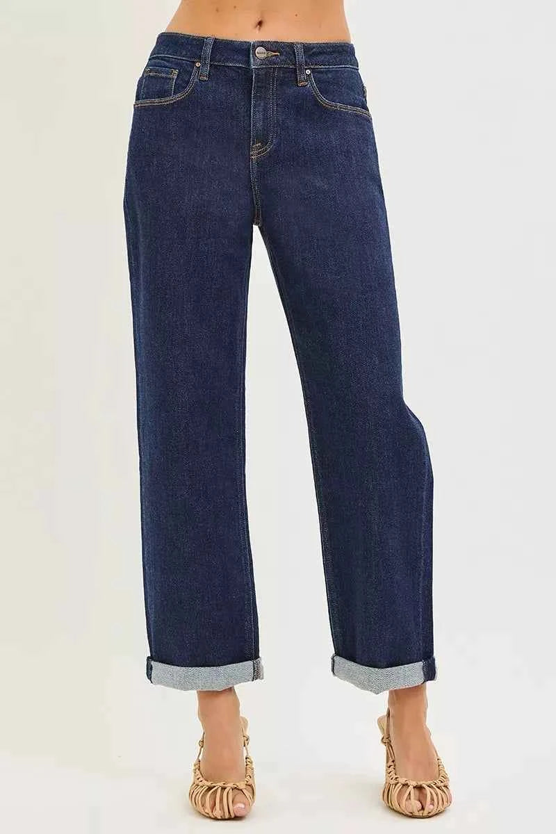 RISEN Slouchy Cropped Boyfriend Jeans With Cuffed Hem RISEN Slouchy Cropped Boyfriend Jeans With Cuffed Hem
