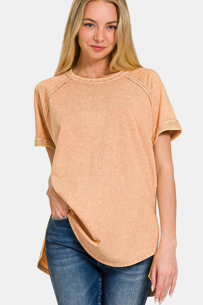 Zenana Heathered Round Neck Short Sleeve Top Zenana Heathered Round Neck Short Sleeve Top - TopFashionHQ