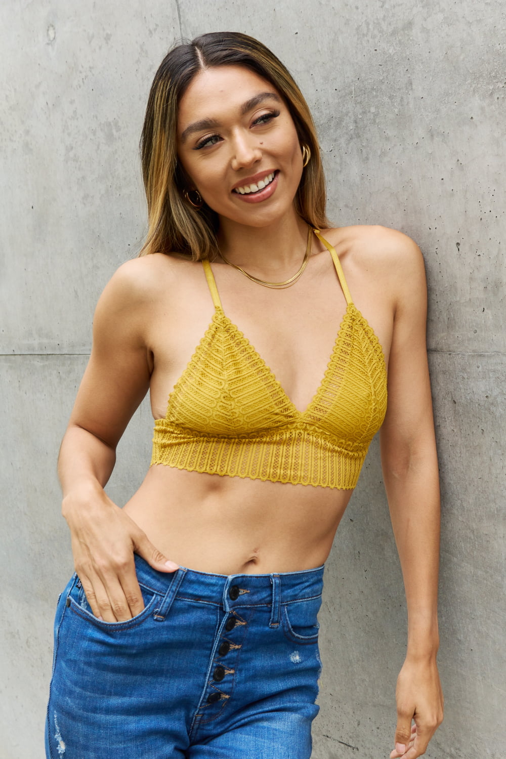 Leto Ribbed Lace Boho Racerback Bralette in Straw Leto Ribbed Lace Boho Racerback Bralette in Straw - TopFashionHQ