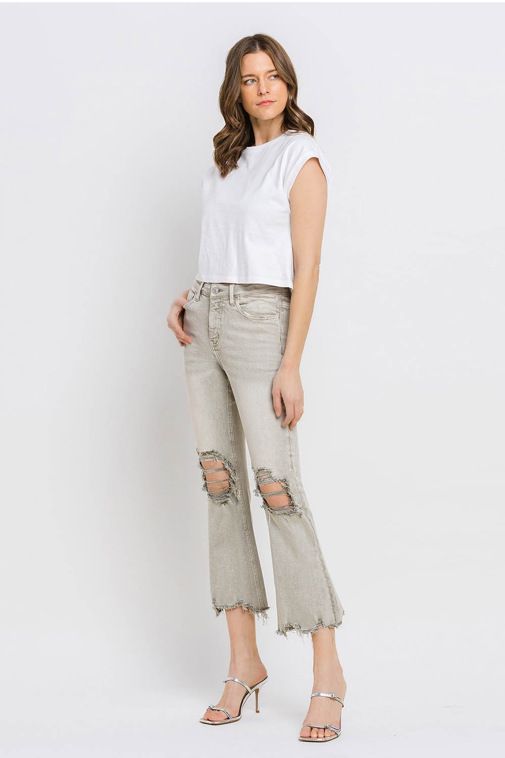 Lovervet Distressed Raw Hem Cropped Flare Jeans Lovervet Distressed Raw Hem Cropped Flare Jeans - TopFashionHQ