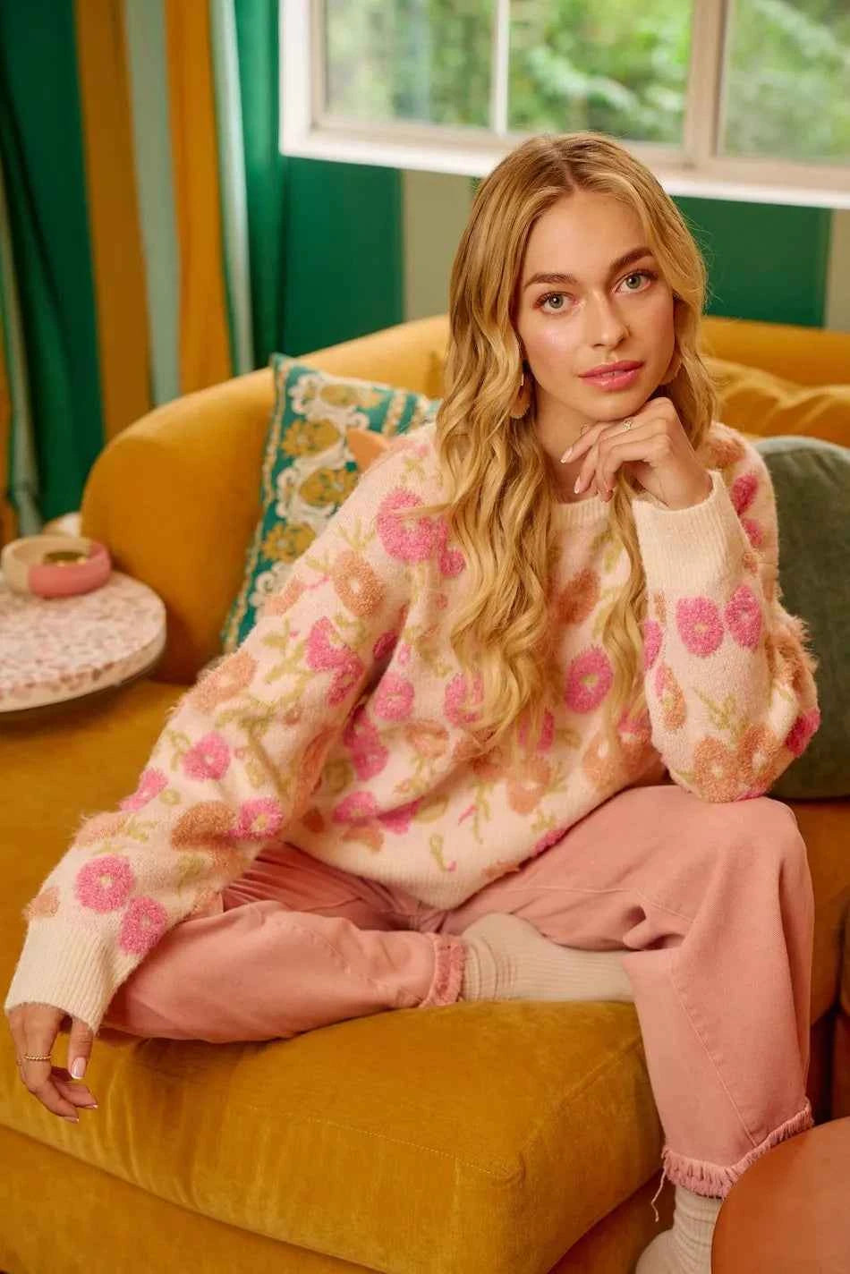 BiBi Towel Texture Floral Pattern Sweater BiBi Towel Texture Floral Pattern Sweater