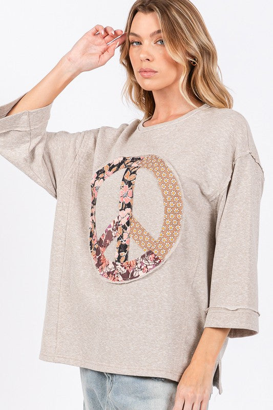 SAGE + FIG Floral Peace Patch Round Neck Top SAGE + FIG Floral Peace Patch Round Neck Top - TopFashionHQ