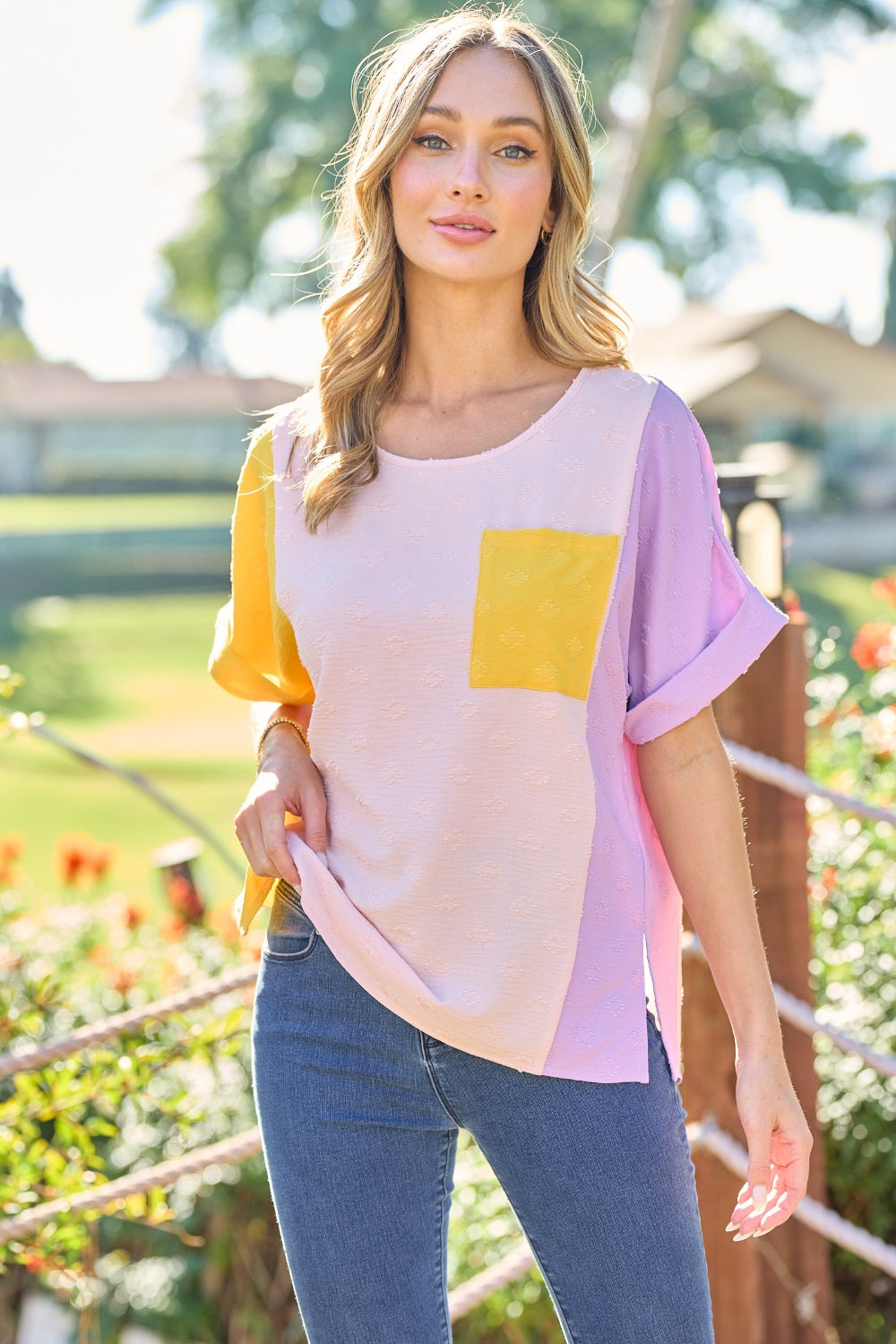 Hailey & Co Full Size Color Block Short Sleeve Top Hailey & Co Full Size Color Block Short Sleeve Top - TopFashionHQ