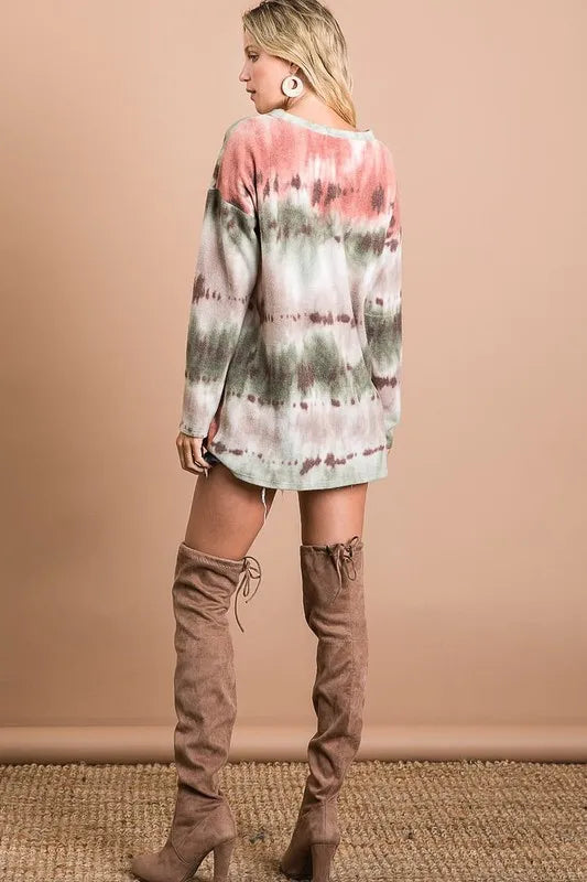 BiBi Brushed Tie Dye Looking Print V Neck Top 2fd4db6b00f84069b44276845d016118-Max-Origin