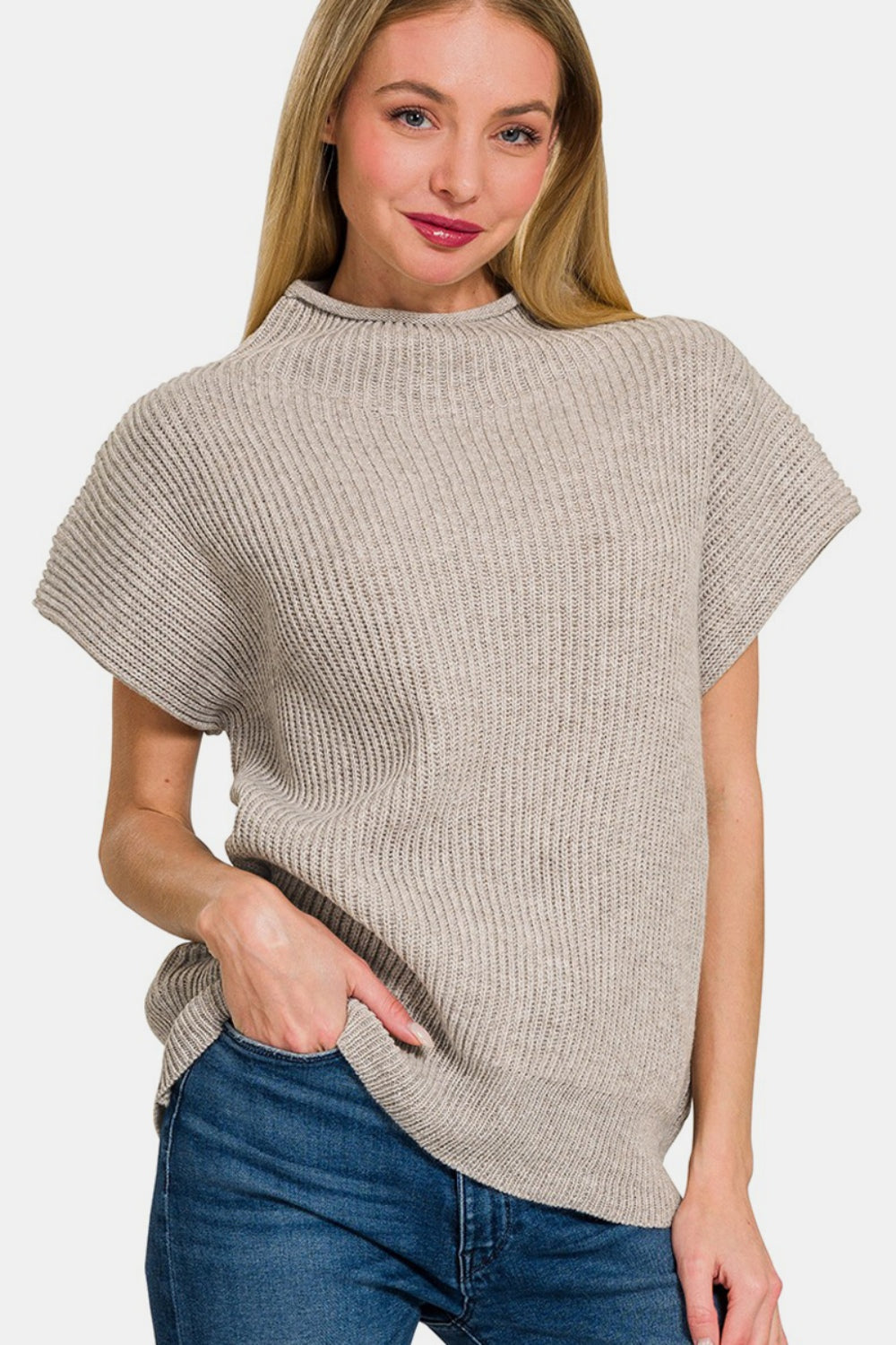 Zenana Short Sleeve Mock Neck Sweater Zenana Short Sleeve Mock Neck Sweater - TopFashionHQ