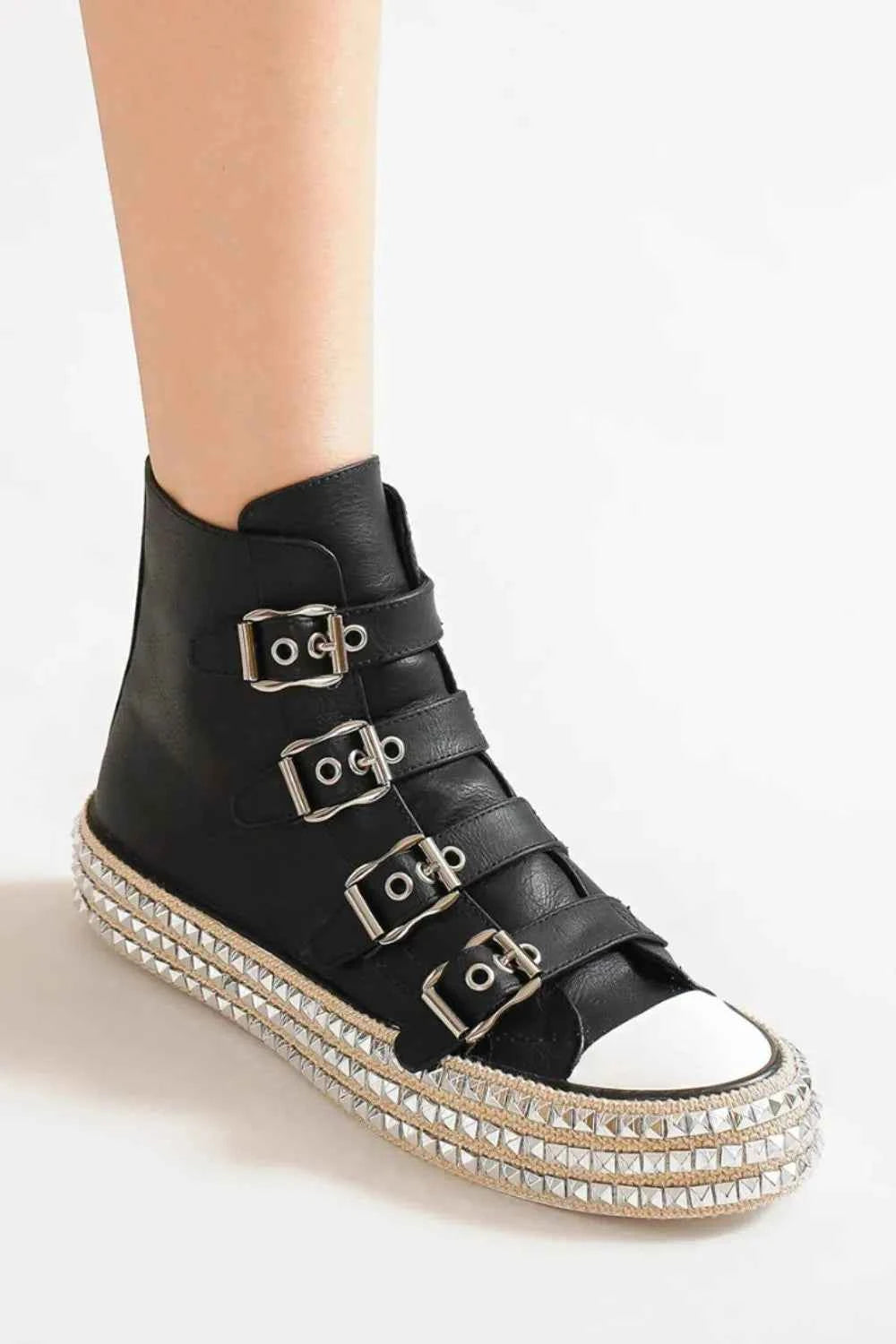 Beast Fashion Multi-Buckle Straps Studded Platform Sneakers Beast Fashion Multi-Buckle Straps Studded Platform Sneakers