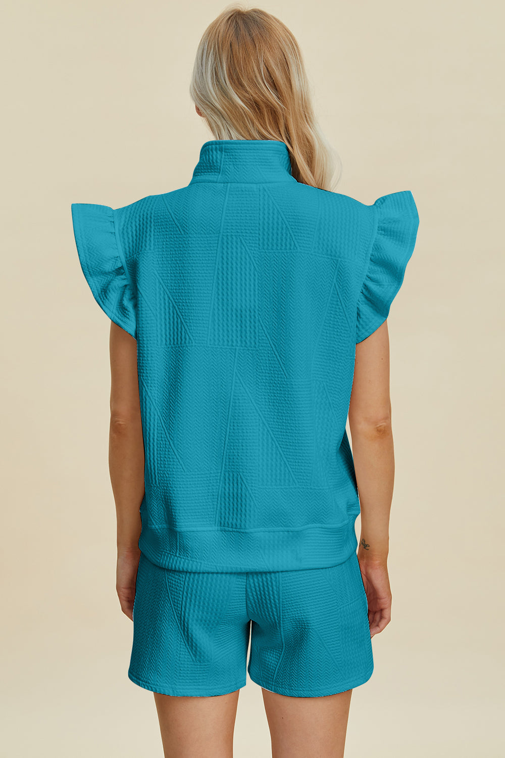 Double Take Full Size Texture Flounce Sleeve Top and Shorts Set Double Take Full Size Texture Flounce Sleeve Top and Shorts Set