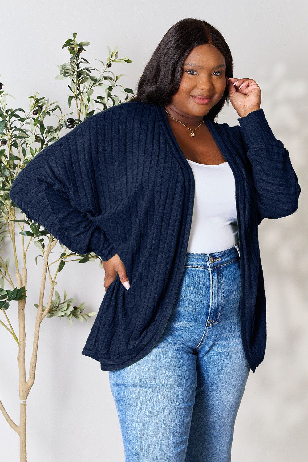 Basic Bae Full Size Ribbed Cocoon Cardigan Basic Bae Full Size Ribbed Cocoon Cardigan - TopFashionHQ