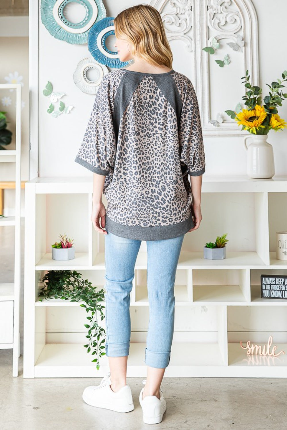 Heimish Full Size Leopard Contrast V-Neck Half Sleeve T-Shirt Heimish Full Size Leopard Contrast V-Neck Half Sleeve T-Shirt - TopFashionHQ