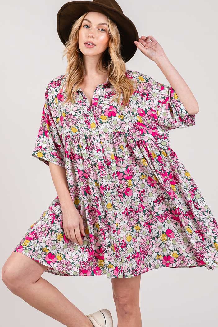 SAGE + FIG Floral Button Down Mini Shirt Dress SAGE + FIG Floral Button Down Mini Shirt Dress - TopFashionHQ