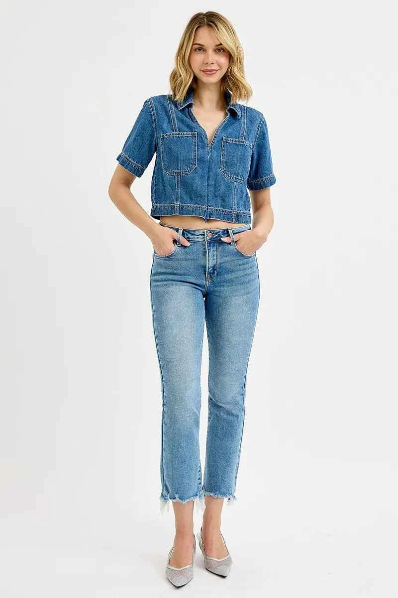 RISEN Full Size High Rise Crop Straight Slim Jeans Plus Size RISEN Full Size High Rise Crop Straight Slim Jeans Plus Size