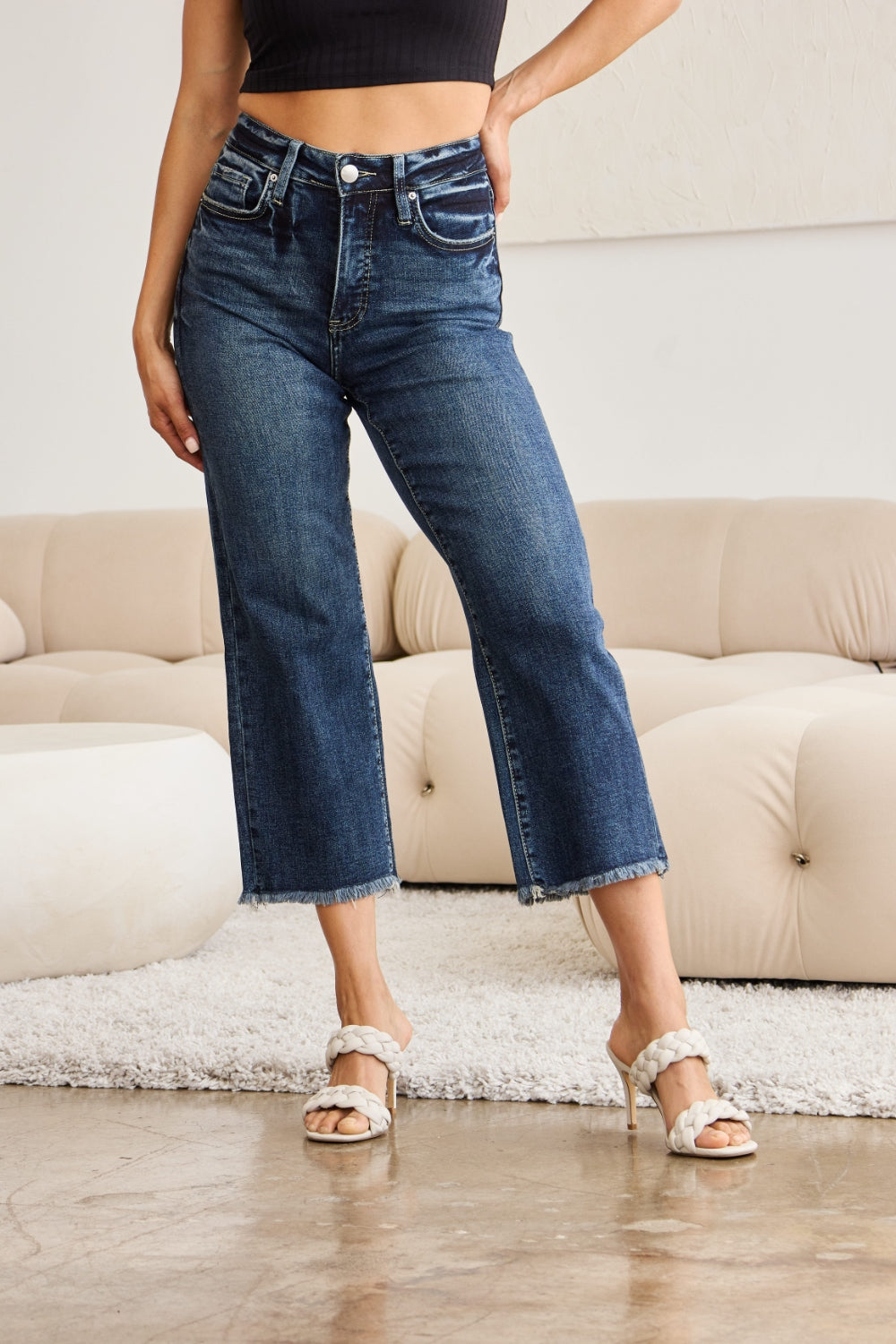 RFM Full Size Tummy Control High Waist Raw Hem Jeans RFM Full Size Tummy Control High Waist Raw Hem Jeans - TopFashionHQ