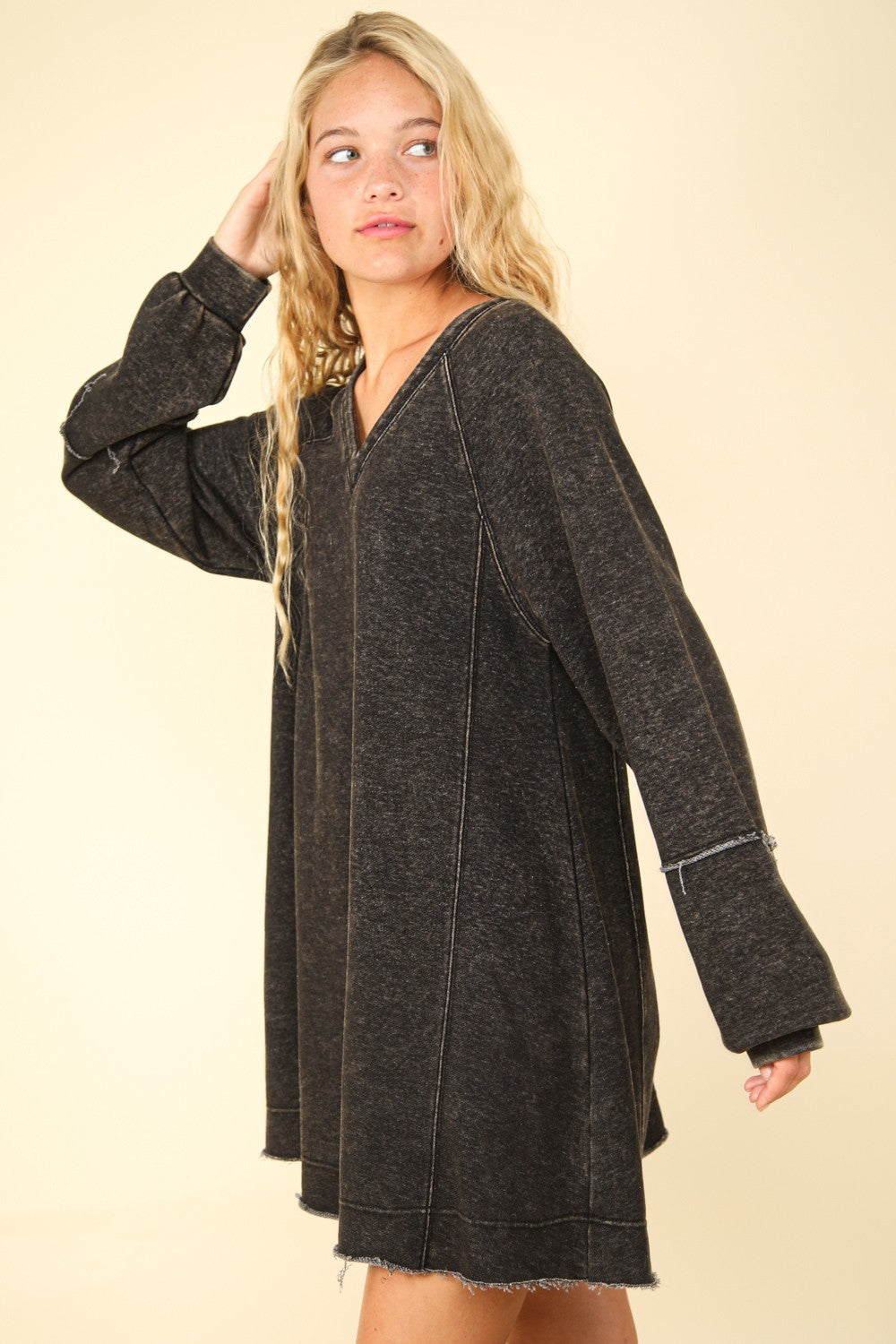 VERY J Mineral Washed Oversized A-Line Mini Dress VERY J Mineral Washed Oversized A-Line Mini Dress - TopFashionHQ