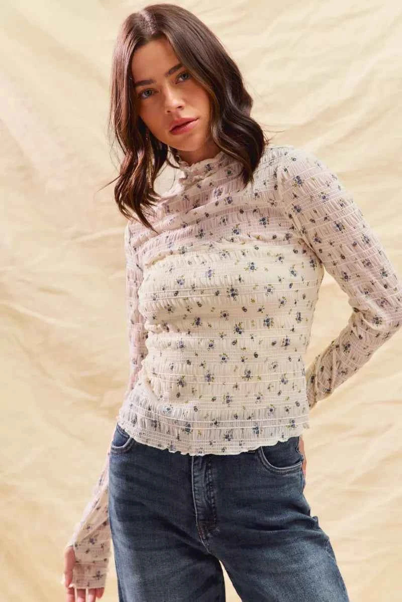 SO ME Floral Print Textured Long Sleeve Knit Top SO ME Floral Print Textured Long Sleeve Knit Top