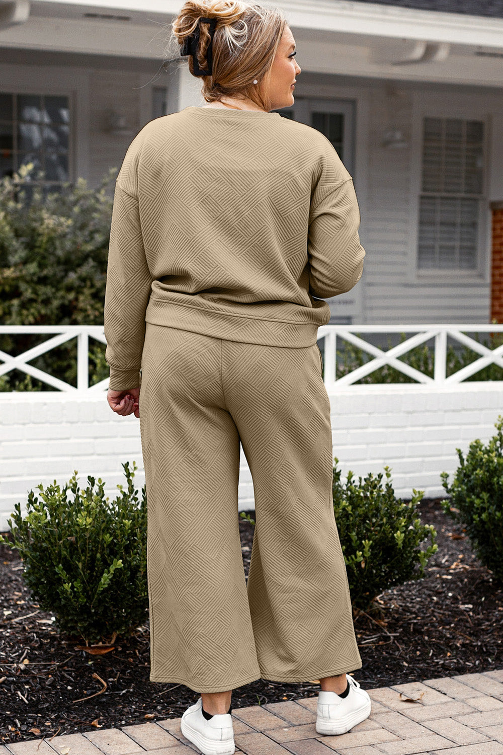 Double Take Full Size Textured Long Sleeve Top and Drawstring Pants Set Double Take Full Size Textured Long Sleeve Top and Drawstring Pants Set - TopFashionHQ