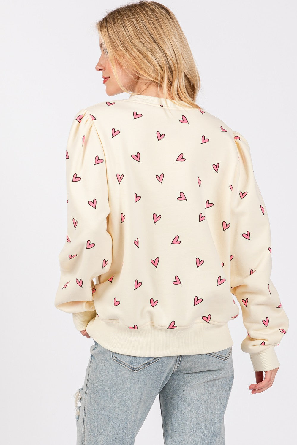 SAGE + FIG Heart Printed Contrast Long Sleeve Sweatshirt SAGE + FIG Heart Printed Contrast Long Sleeve Sweatshirt