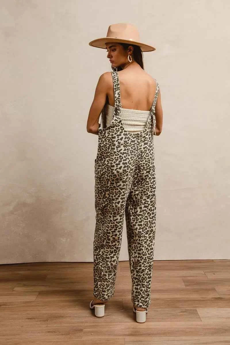 BiBi Leopard Print Adjustable Strap U Neck Jumpsuit BiBi Leopard Print Adjustable Strap U Neck Jumpsuit