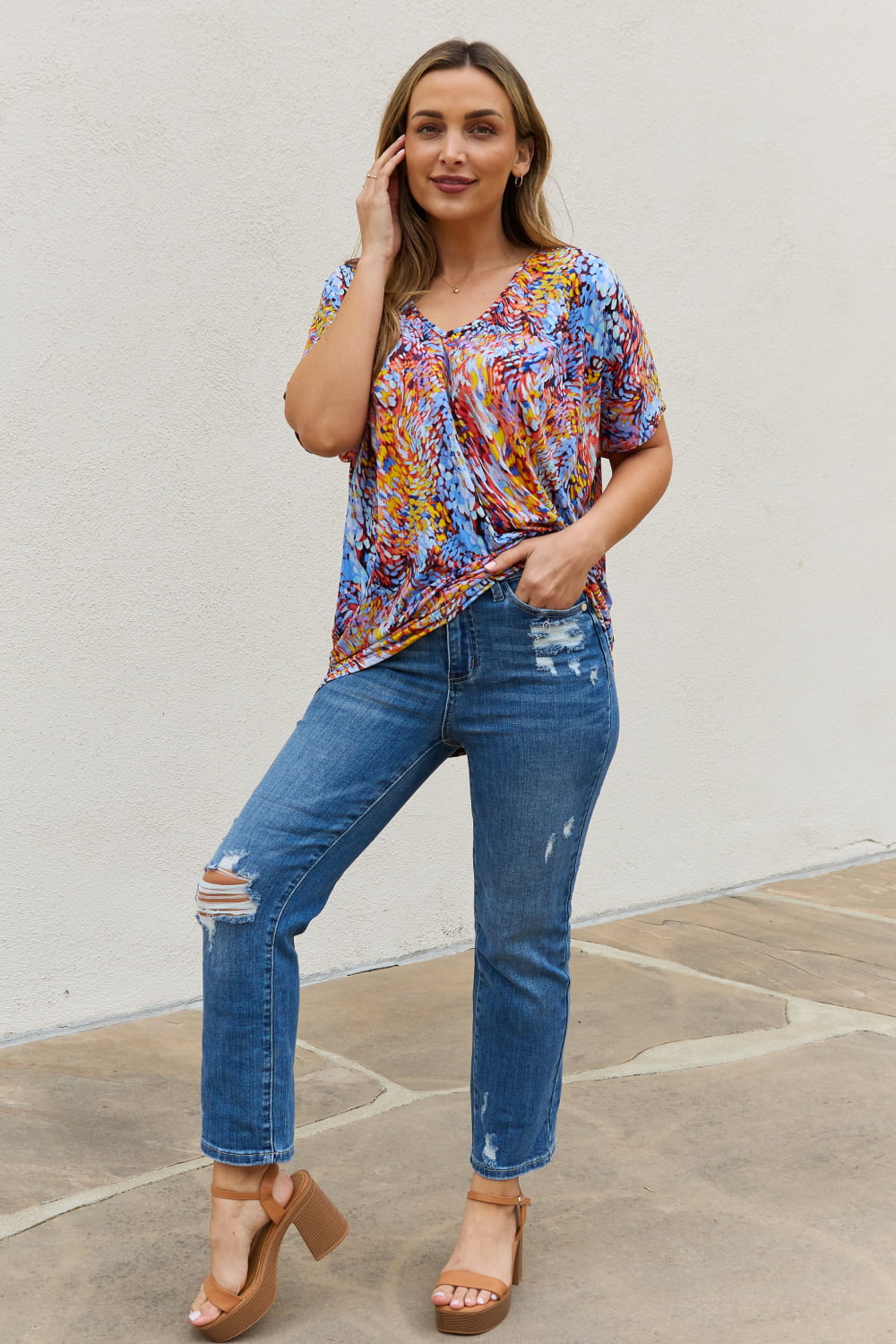 Be Stage Full Size Printed Dolman Flowy Top Be Stage Full Size Printed Dolman Flowy Top - TopFashionHQ