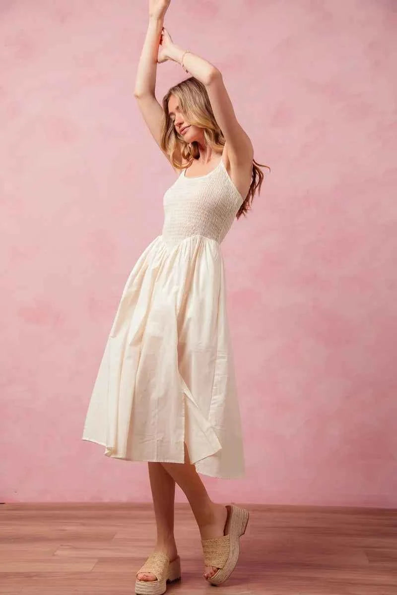 SO ME Smocked Sleeveless Casual Everyday Dress With Slit SO ME Smocked Sleeveless Casual Everyday Dress With Slit
