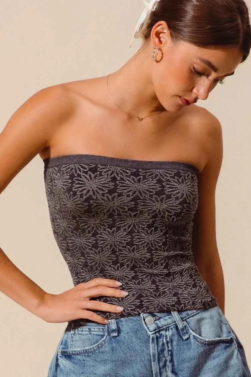SO ME Jacquard Floral Two Tone Seamless Tube Top SO ME Jacquard Floral Two Tone Seamless Tube Top