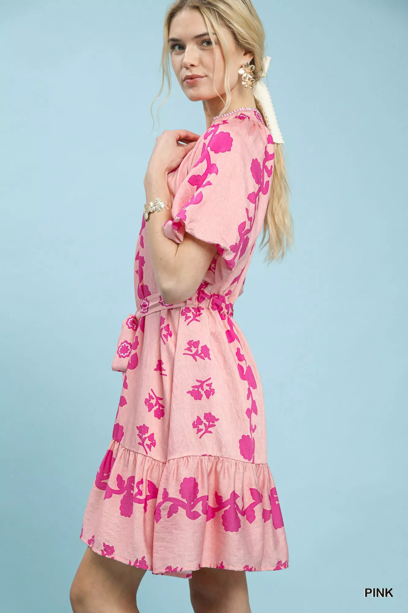 Umgee Floral Tie-Waist Boho Mini Dress 31906a2c-a42e-47fe-8885-9828d40f822d-Max-Origin