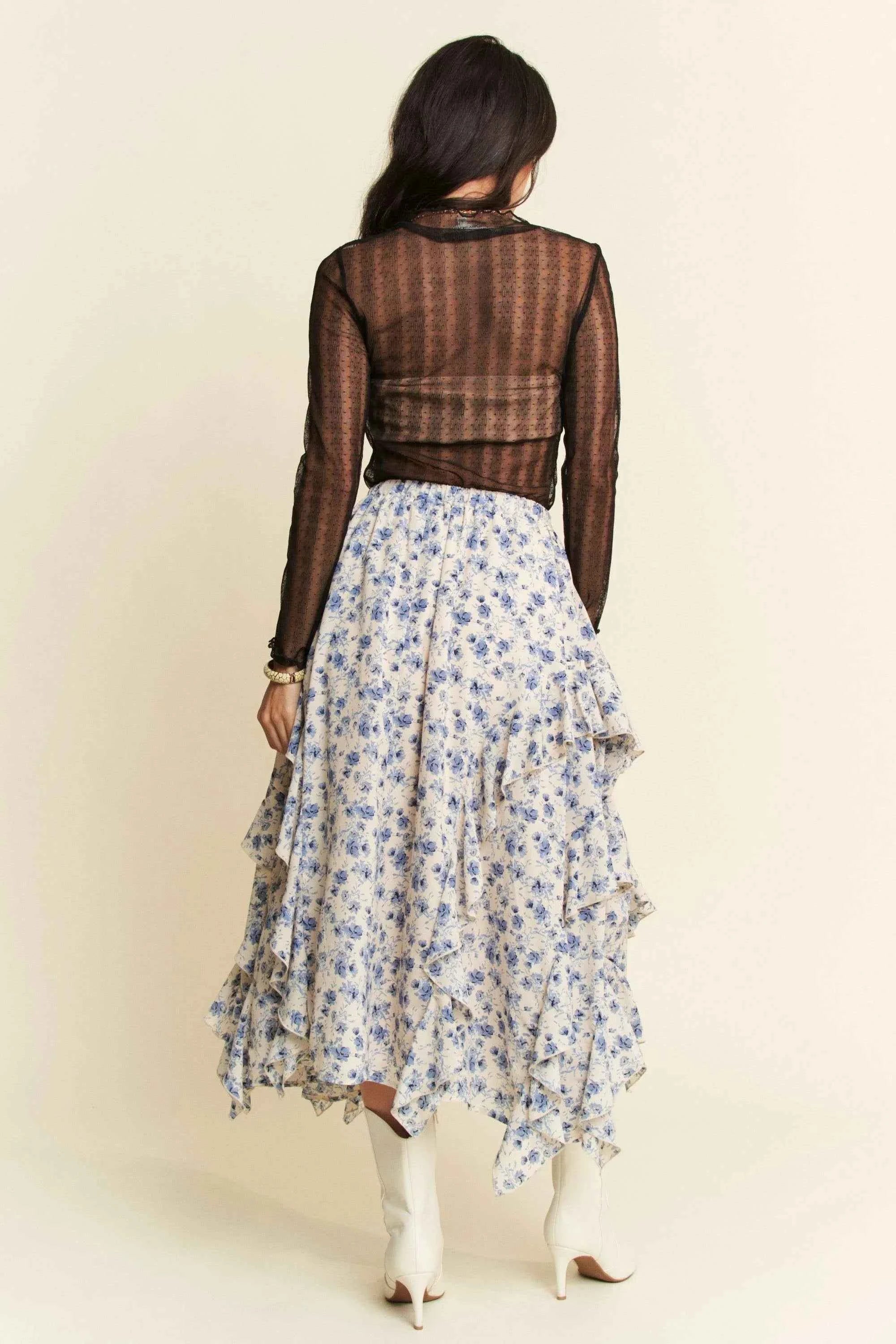 Davi & Dani Turtle Neck Lace Dotted Stretch Mesh Sheer Top Davi & Dani Turtle Neck Lace Dotted Stretch Mesh Sheer Top