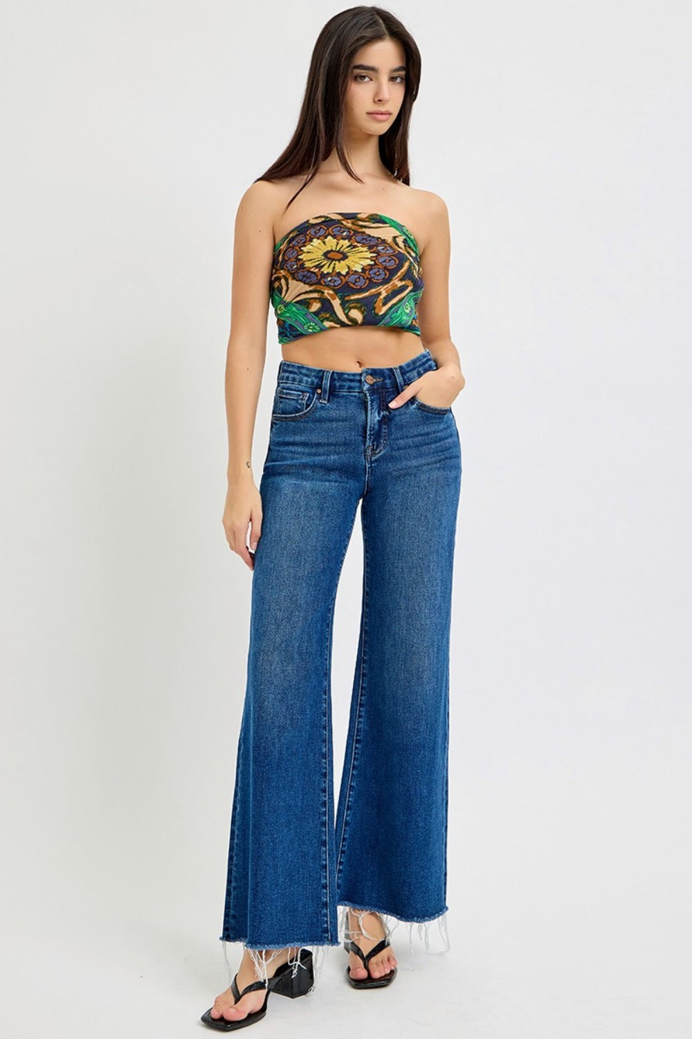 RISEN Tummy Control High Rise Wide Leg Jeans RISEN Tummy Control High Rise Wide Leg Jeans - TopFashionHQ