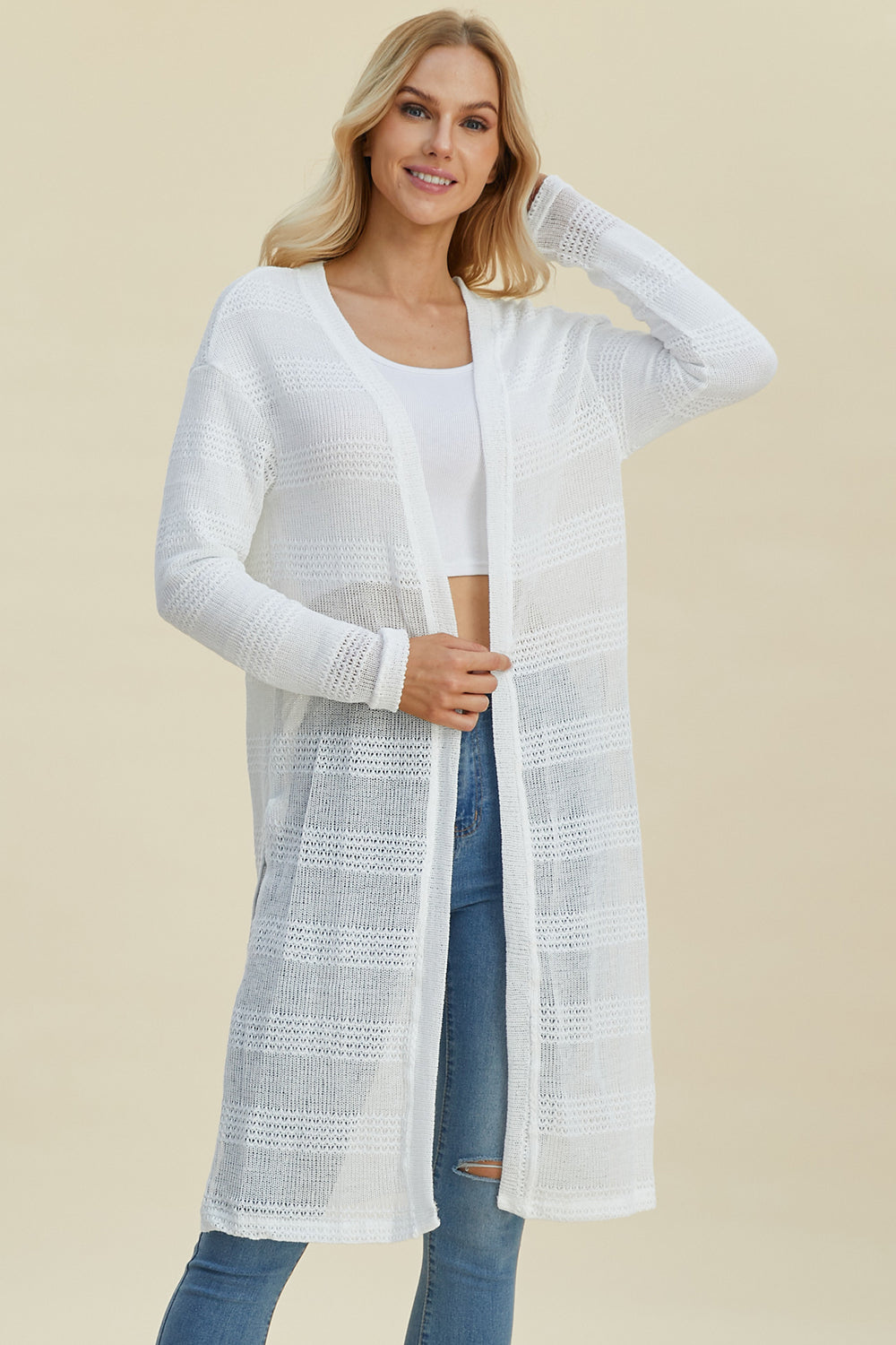 Double Take Full Size Open Front Longline Cardigan Double Take Full Size Open Front Longline Cardigan