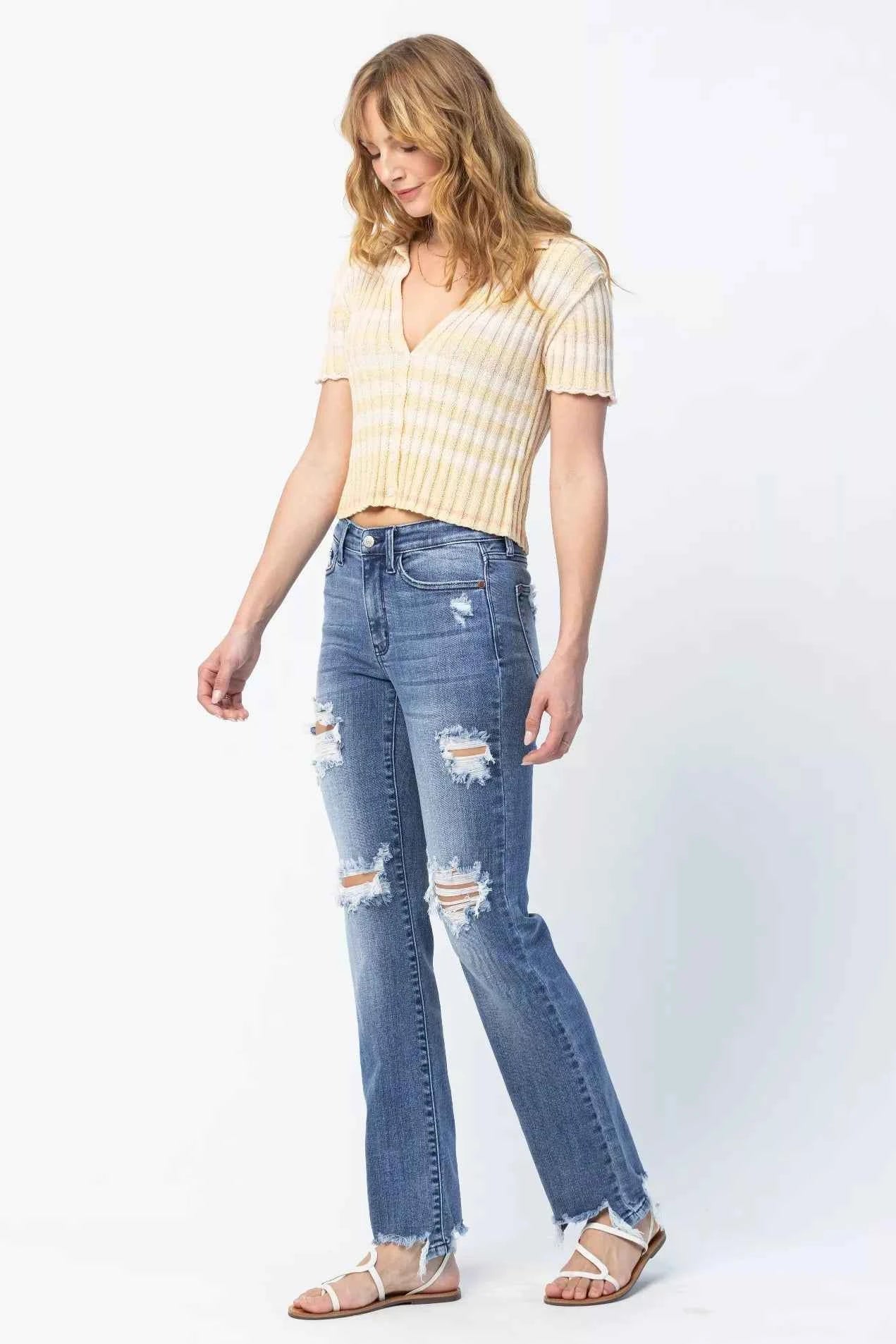 Judy Blue Full Size Mid Rise Destroy Straight Jeans Plus Size Judy Blue Full Size Mid Rise Destroy Straight Jeans Plus Size