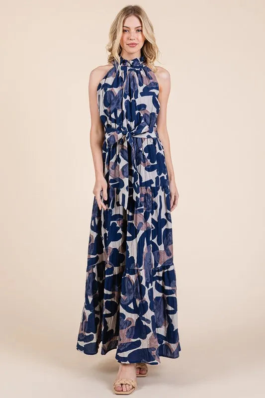 Lime 'N' Chili Abstract Halter Neck Tie-Waist Tiered Maxi Dress 31beab6b67e142c68787a2edc801a1a6-Max-Origin