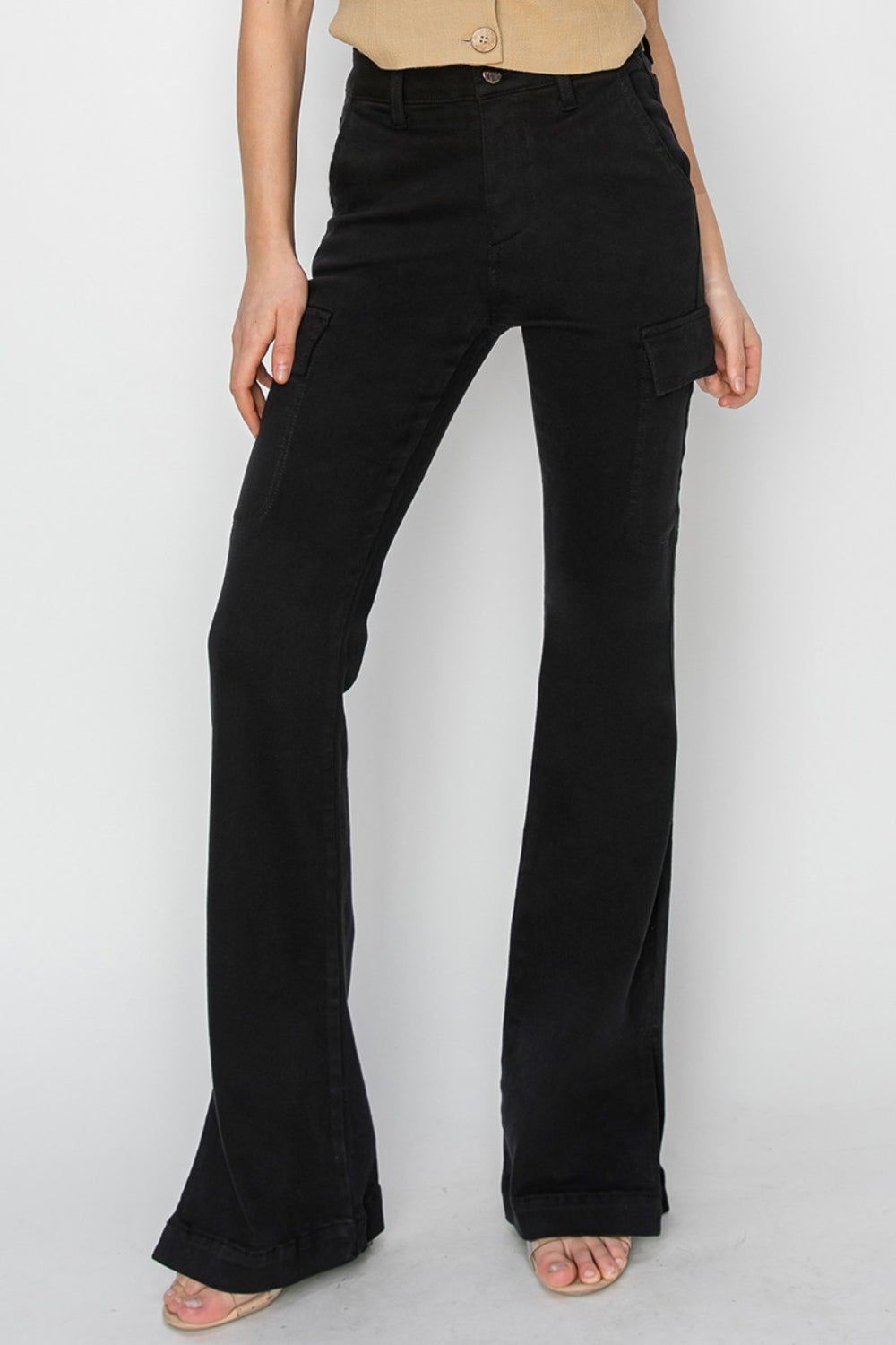 RISEN Full Size High Rise Side Slit Cargo Bootcut Jeans RISEN Full Size High Rise Side Slit Cargo Bootcut Jeans - TopFashionHQ