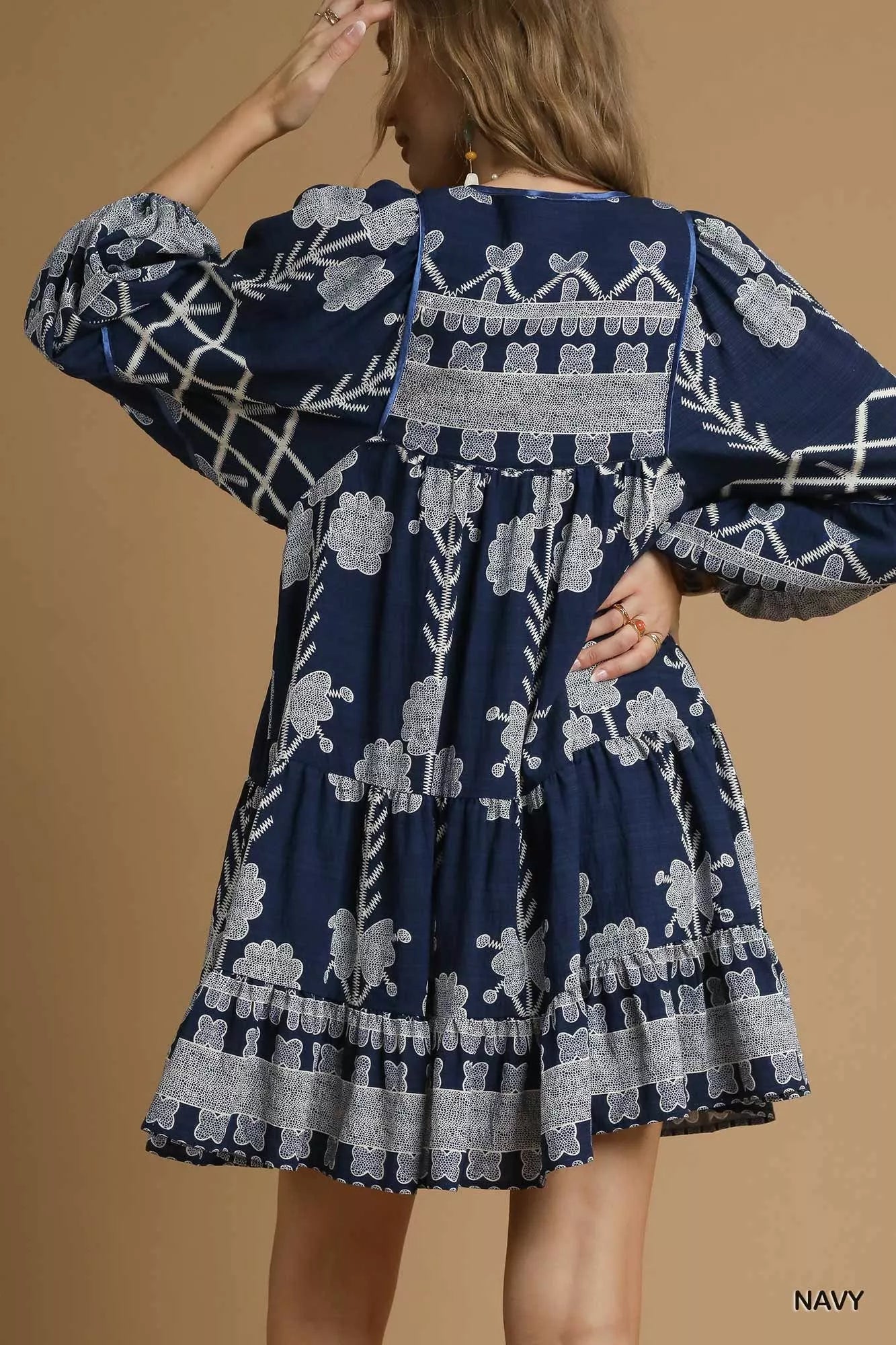 Umgee Tribal Print Dress with Tie Neck 31f21d74-9ff0-4335-bbbf-0a0dfcb8b3b0-Max-Origin