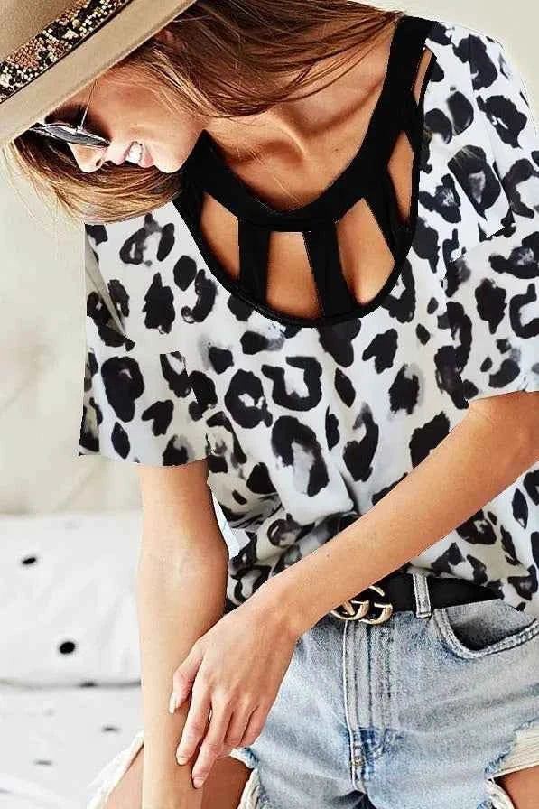 BiBi Leopard Print Front Top With Straps Detailed Front BiBi Leopard Print Front Top With Straps Detailed Front